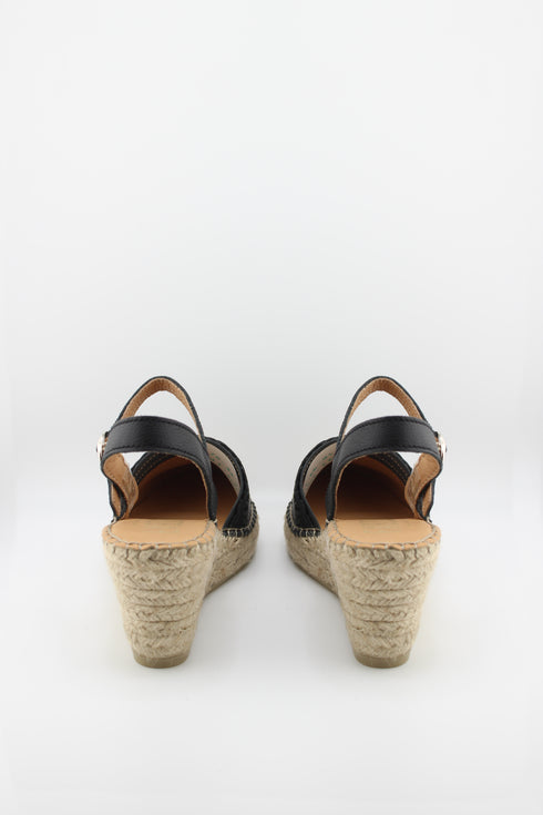 Fabiolas Leather Espadrille Wedge with Scalloped Detail and Ankle Strap